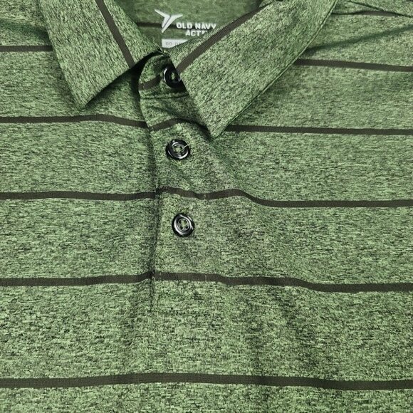 Old Navy Active Go-Dry Polo Shirt Mens L Green Striped Lightweight Jersey Knit - Picture 3 of 9